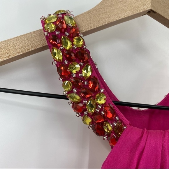 Flirt by Maggie Sottero Jeweled Y-Back Fuchsia Pink Ruched Gown Size 0 - Picture 4 of 9